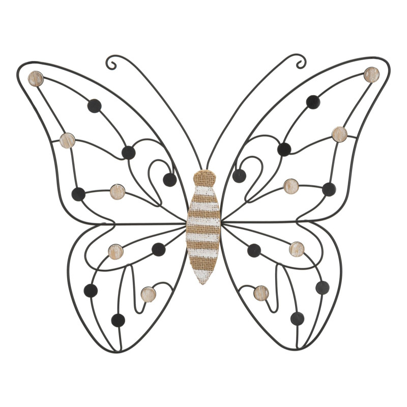 Panneau mural en fer et bois papillon – 39x33 cm – Motif délicat Bohème Chic (lot de 2)