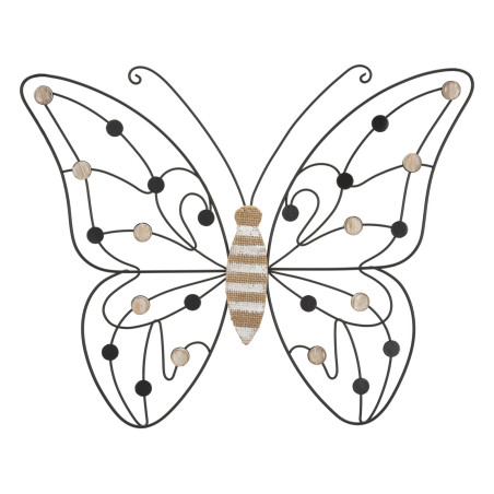 Panneau mural en fer et bois papillon – 39x33 cm – Motif délicat Bohème Chic (lot de 2)