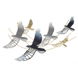 Panneau mural en fer Oiseau – 90x50 cm – Composition naturelle Glam élégante