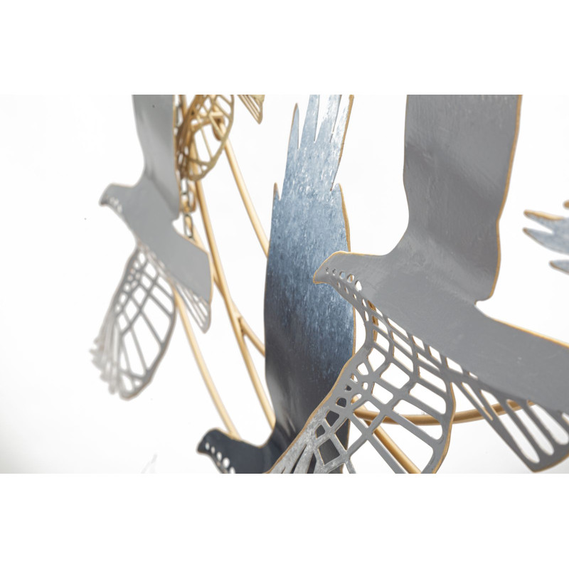 Panneau mural en fer Oiseau – 90x50 cm – Composition naturelle Glam élégante