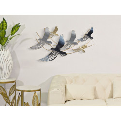 Panneau mural en fer Oiseau – 90x50 cm – Composition naturelle Glam élégante