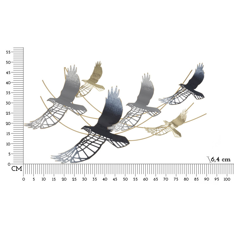 Panneau mural en fer Oiseau – 90x50 cm – Composition naturelle Glam élégante