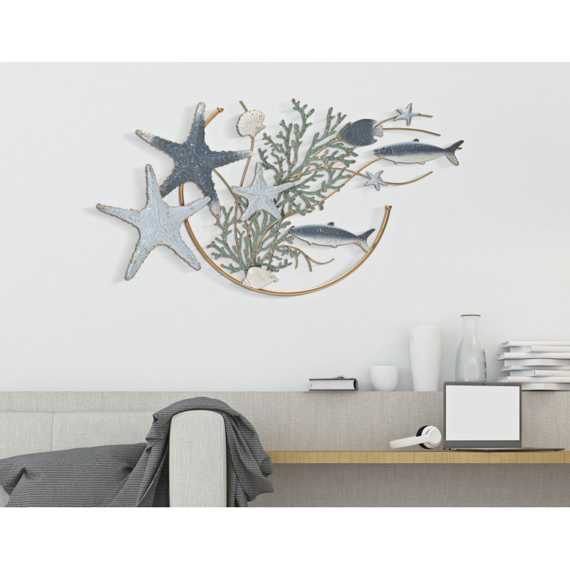 Panneau mural en fer Étoile de mer – 95x53 cm – Déco marine Glam chic et dorée