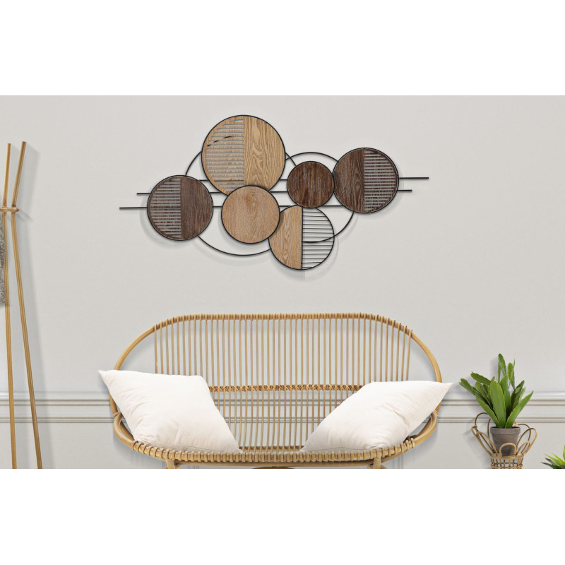 Panneau mural en fer aspect bois – Le charme bohème chic revisité (134 x 4 x 69,2 cm)