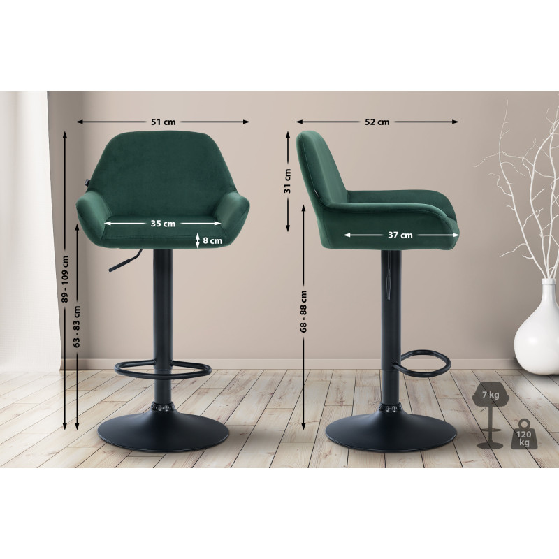 Tabouret de bar Braga velours vert foncé