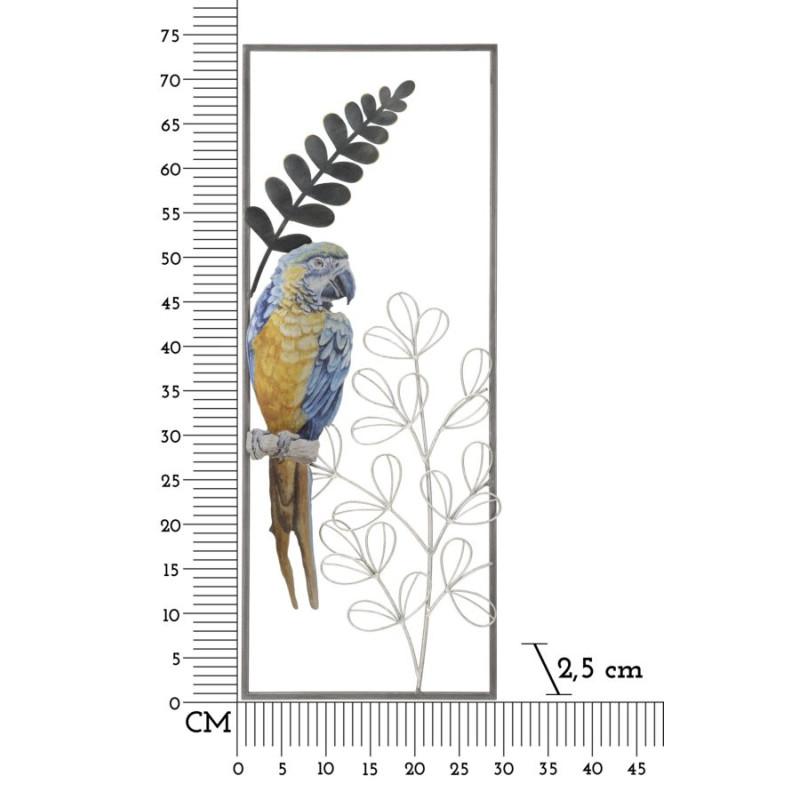 Panneau mural PERROQUET – Couleurs tropicales et éclat glamour (28,6 x 2,5 x 74,3 cm)