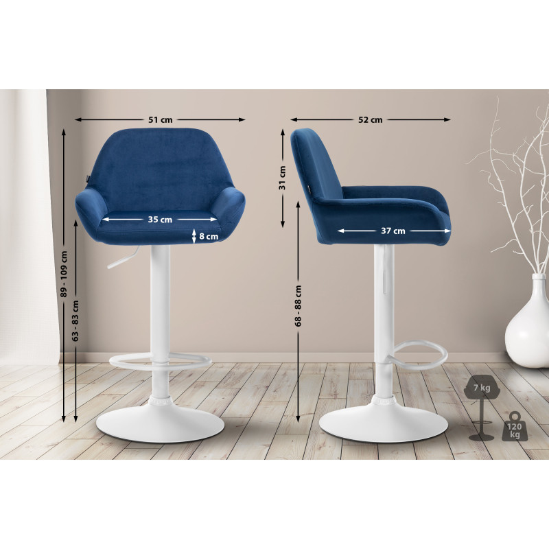 Tabouret de bar Braga velours bleu