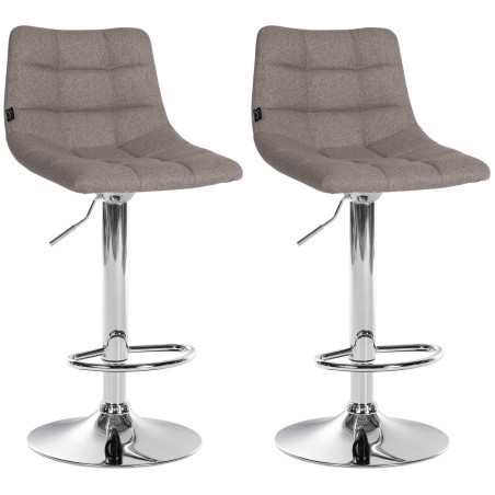 Lot de 2 tabourets de bar Jerry tissu gris chrome