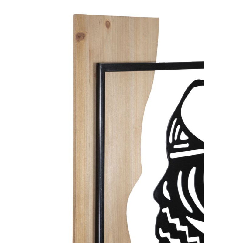 Panneau mural tribal en fer et bois – Style ethnique moderne (53 x 2 x 80 cm)