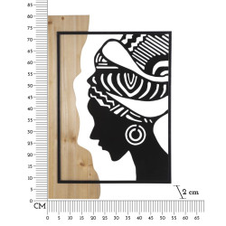 Panneau mural tribal en fer et bois – Style ethnique moderne (53 x 2 x 80 cm)