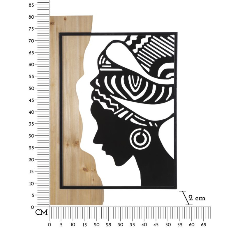 Panneau mural tribal en fer et bois – Style ethnique moderne (53 x 2 x 80 cm)
