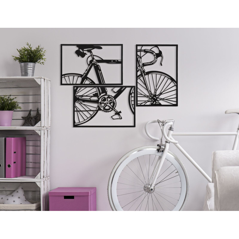 Ensemble de panneaux mural pour vélo – Lot de 3 pièces, style moderne (40 x 1,3 x 60 cm / taille d’une pièce unique)