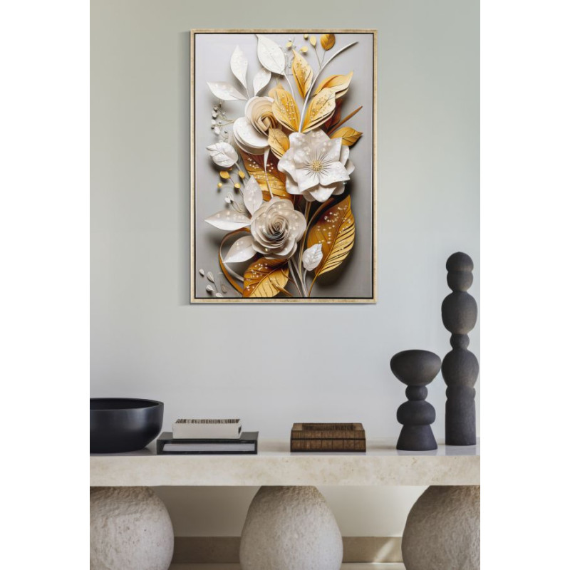 Tableau mural laqué avec cadre FLORA M – Élégance subtile (42 x 3,5 x 62 cm)