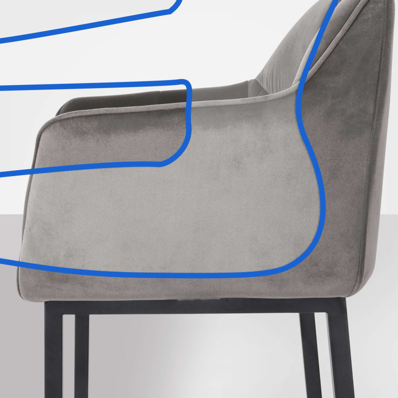 Tabouret de bar en velours Damaso B avec structure à 4 pieds gris