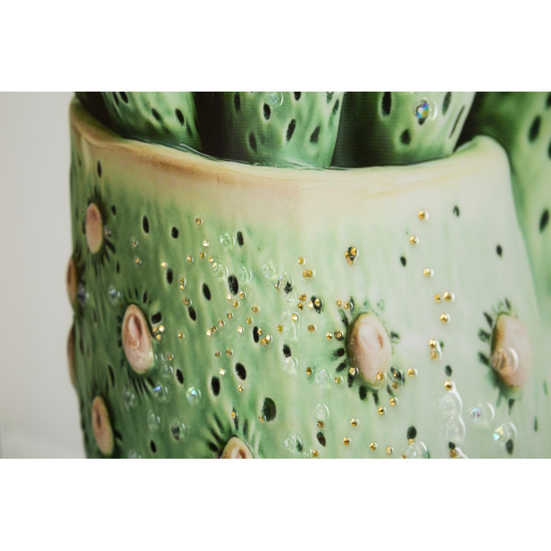 Impression sur toile laquée motif cactus H – Mini décor graphique (40 x 2,8 x 40 cm)