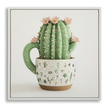 Impression sur toile laquée motif cactus B – Fraîcheur et nature murale (40 x 2,8 x 40 cm)