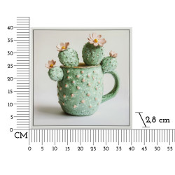 Impression sur toile laquée motif cactus C – Élégance végétale en miniature (40 x 2,8 x 40 cm)