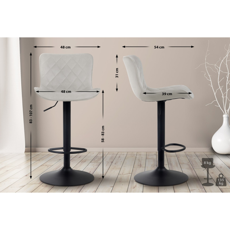 Tabouret de bar en velours Emma crème