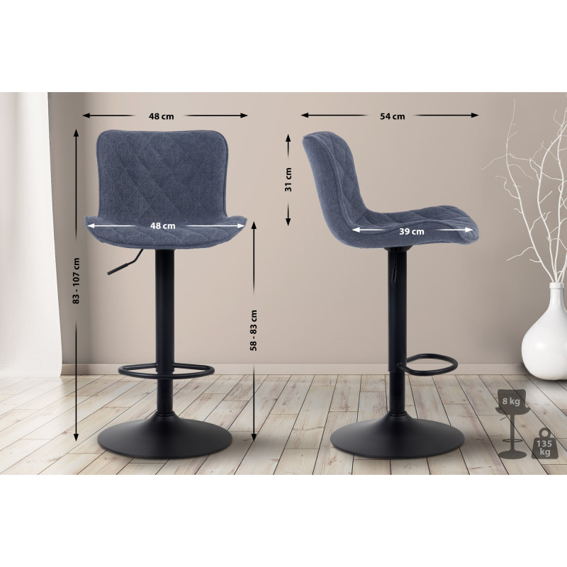 Tabouret de bar en tissu Emma bleu