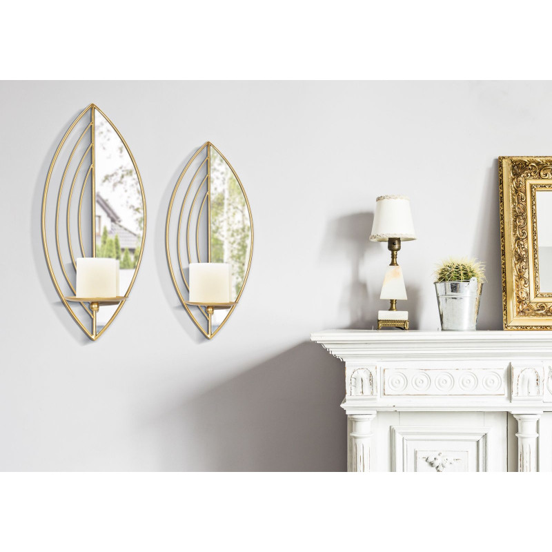 Conjunto de 2 candelabros con forma de hoja – Elegancia luminosa y romántica (18 x 13 x 41 cm / 15 x 13 x 35 cm)