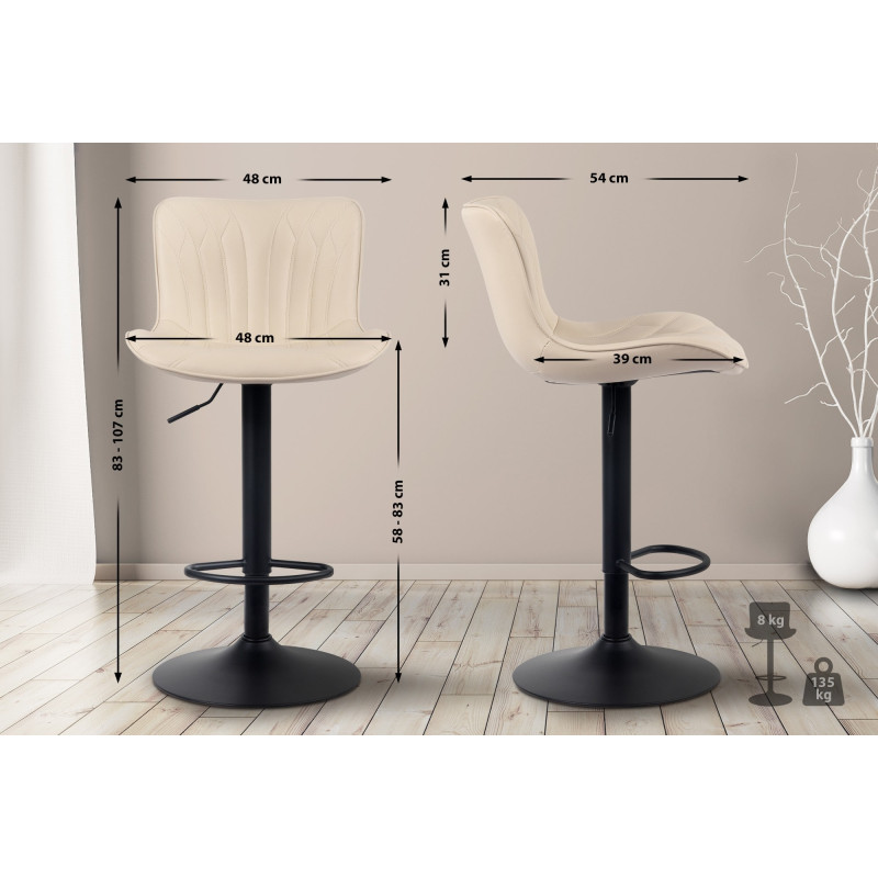 Tabouret de bar Linus en cuir artificiel crème