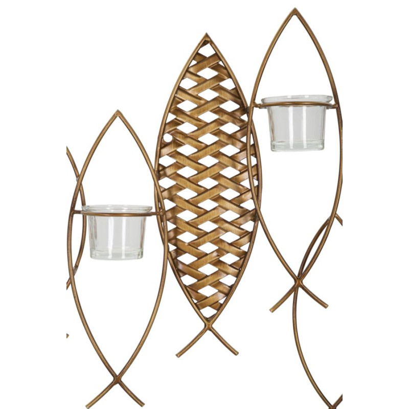 Portacandele da parete a forma di pesce – Originalità bohémien ed eleganza murale (66 x 9 x 40,5 cm)