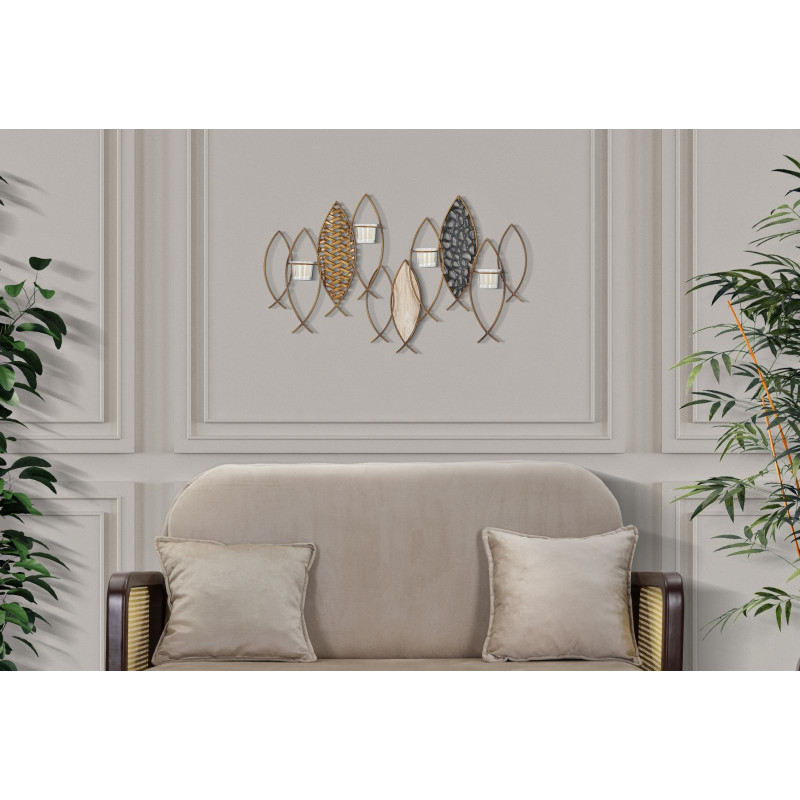 Portacandele da parete a forma di pesce – Originalità bohémien ed eleganza murale (66 x 9 x 40,5 cm)