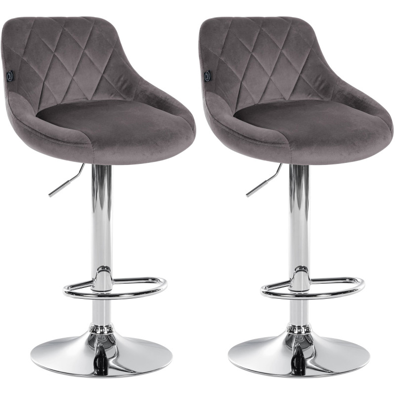Lot de 2 tabourets de bar Lazio, velours, gris chrome