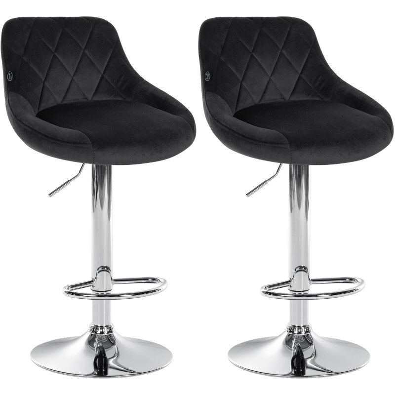 Lot de 2 tabourets de bar Lazio, velours, chrome-noir