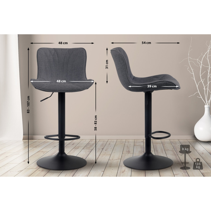 Tabouret de bar en tissu Linus noir