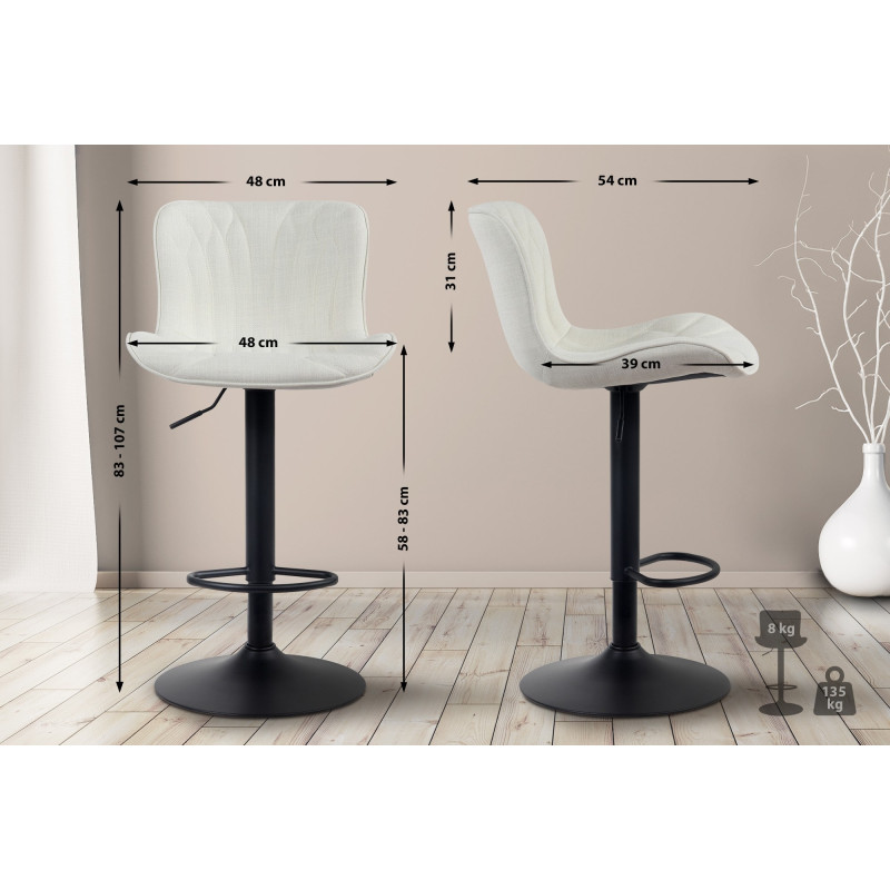 Tabouret de bar en tissu Linus crème