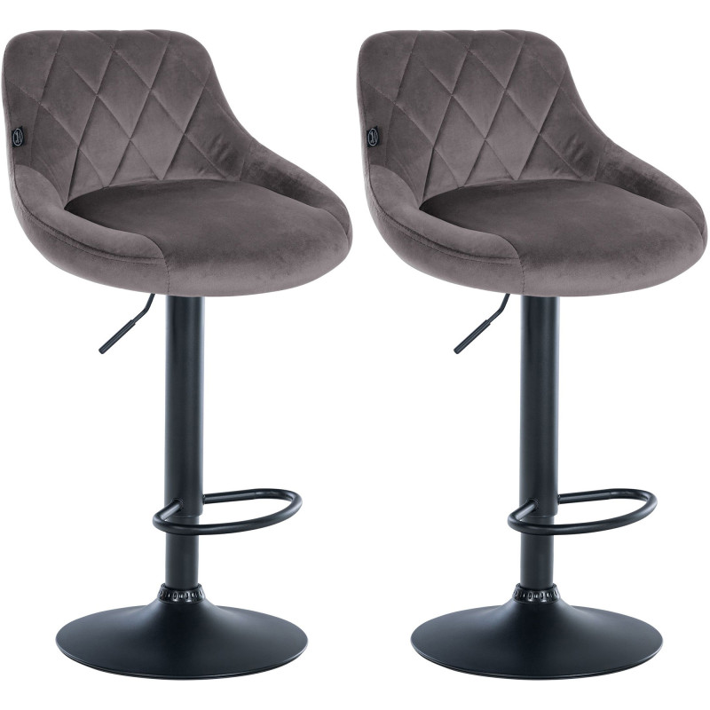 Lot de 2 tabourets de bar Lazio en velours noir et gris