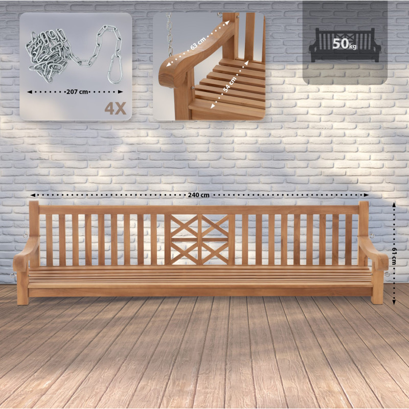 Banc balançoire de ferme 240 cm teck