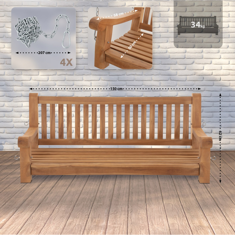 Banco mecedora Joyce Teca,150 cm