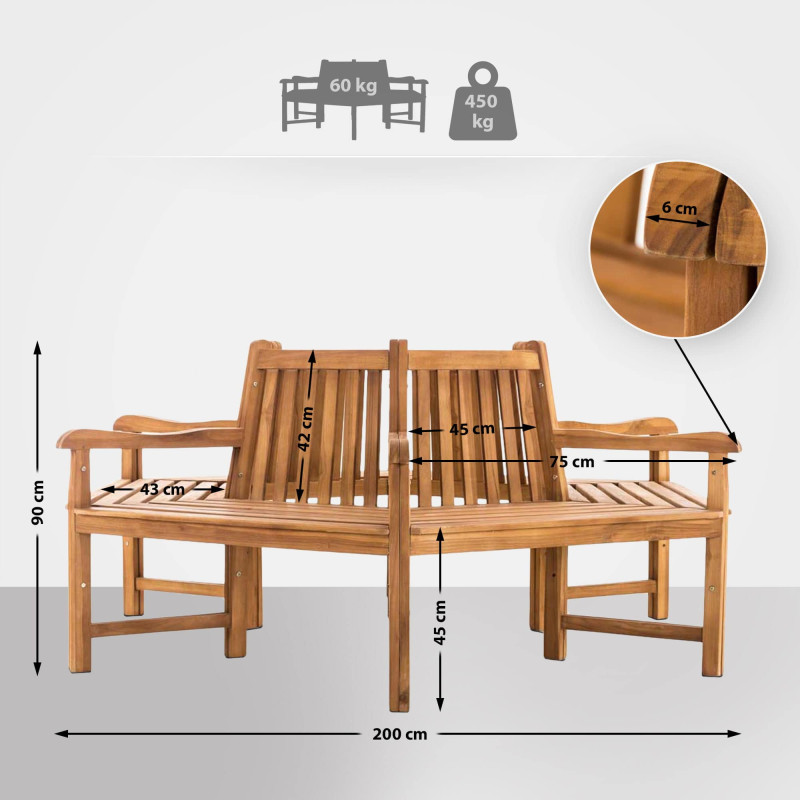 Banc Sonja avec accoudoirs, 200 cm teck