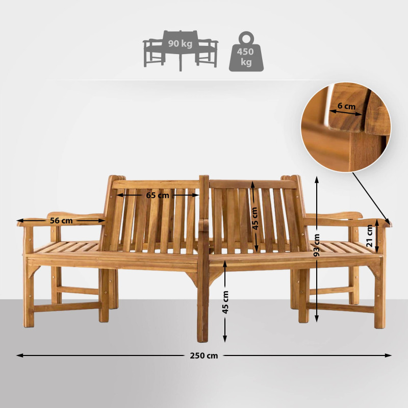 Banc Sonja avec accoudoirs, 250 cm teck