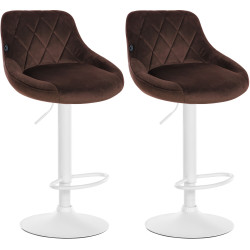 Lot de 2 tabourets de bar Lazio en velours blanc et marron