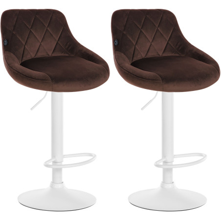 Lot de 2 tabourets de bar Lazio en velours blanc et marron