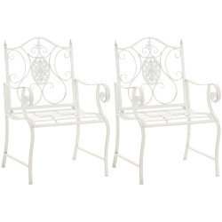 Ensemble de 2 chaises de jardin du Pendjab blanc antique