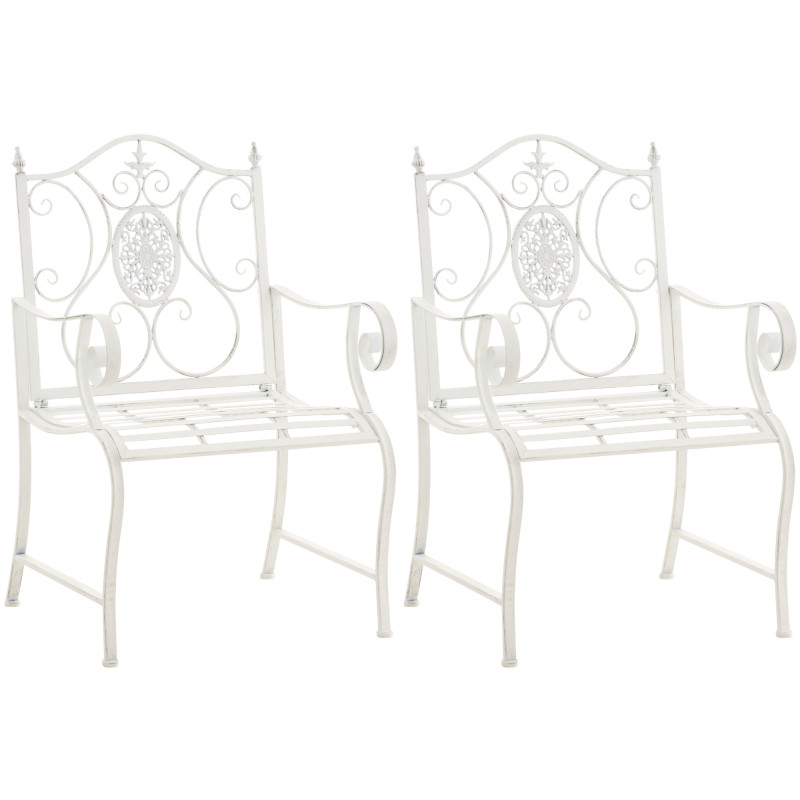 Ensemble de 2 chaises de jardin du Pendjab blanc antique