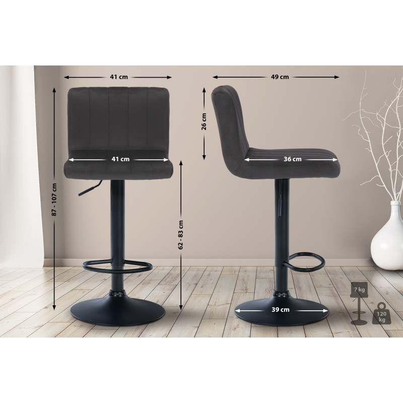 Lot de 2 tabourets de bar Jamie velours noir