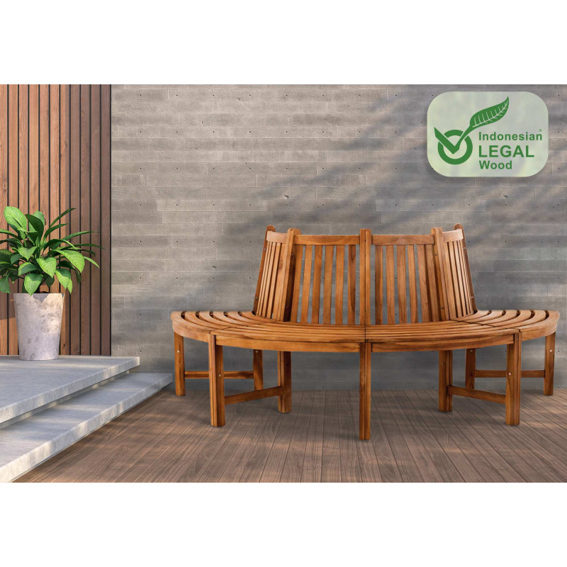 Banc semi-circulaire Leming, 200 cm teck