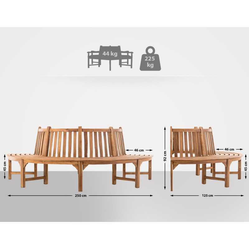 Banc semi-circulaire Leming, 250 cm teck