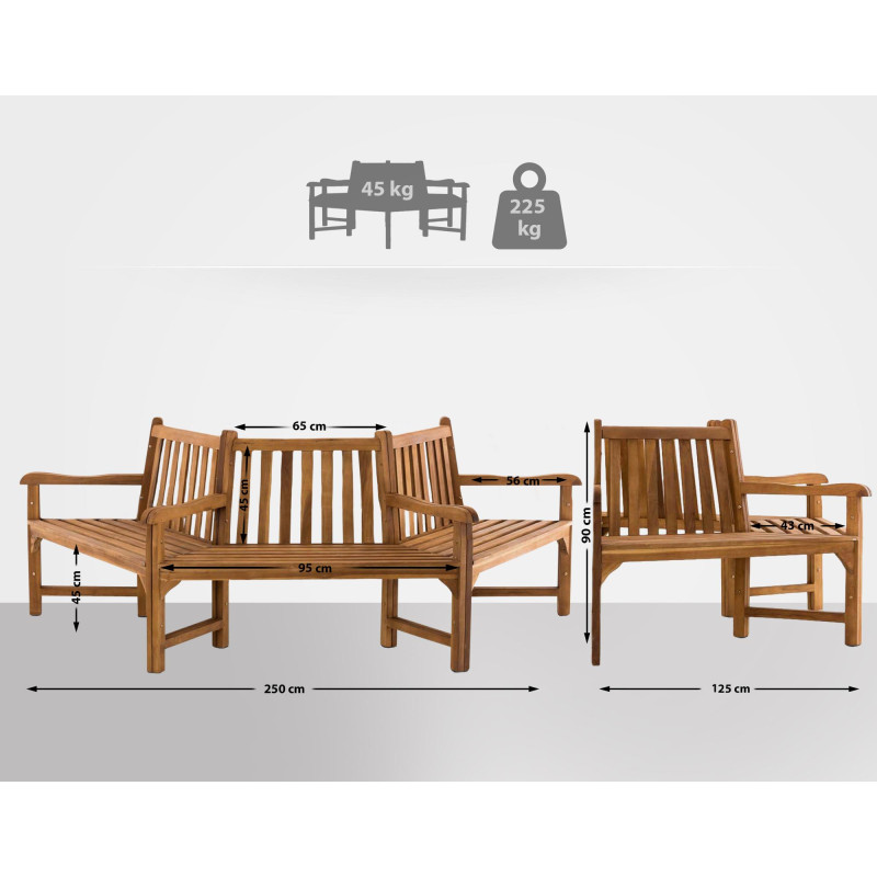 Banc Kenna avec accoudoirs, semi-circulaire, 250 cm teck