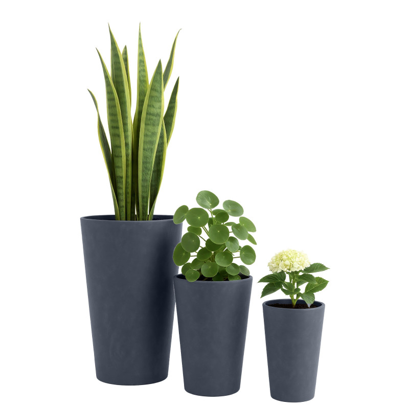 Ensemble de 3 pots de fleurs 3 anthracite