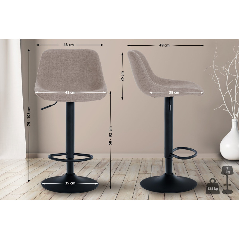 Tabouret de bar Loft en tissu taupe