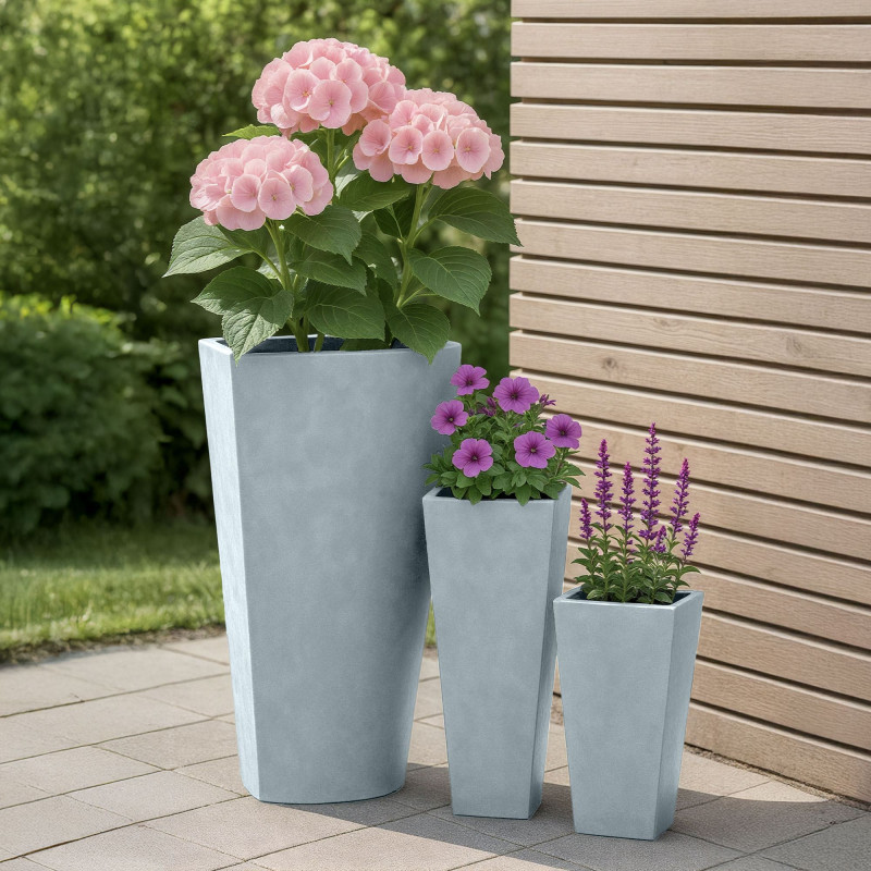 Ensemble de 3 pots de fleurs, 2 gris