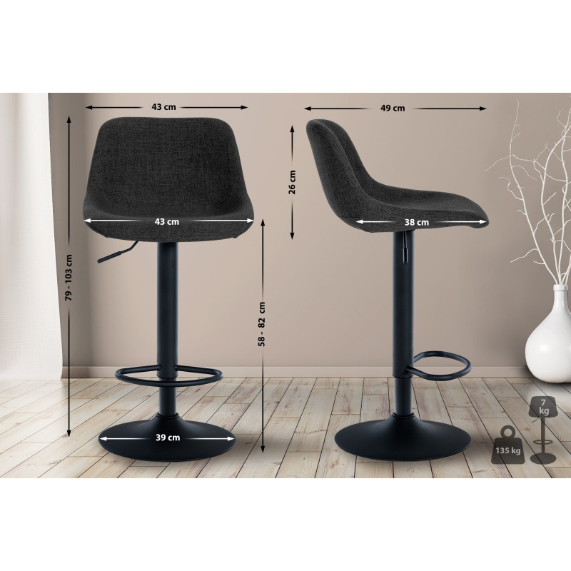 Tabouret de bar Loft en tissu noir