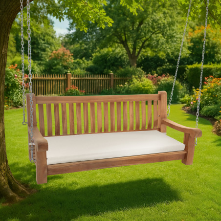 Banc à bascule Joyce avec coussin d'assise 150 cm + teck crème