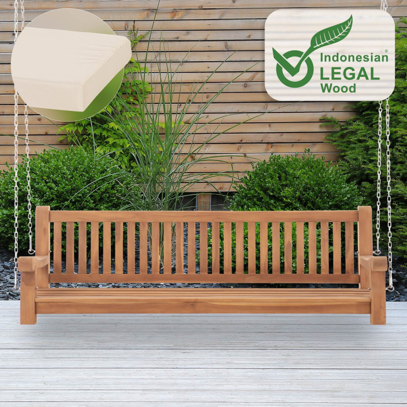 Banc à bascule Joyce avec coussin d'assise 200 cm + teck crème